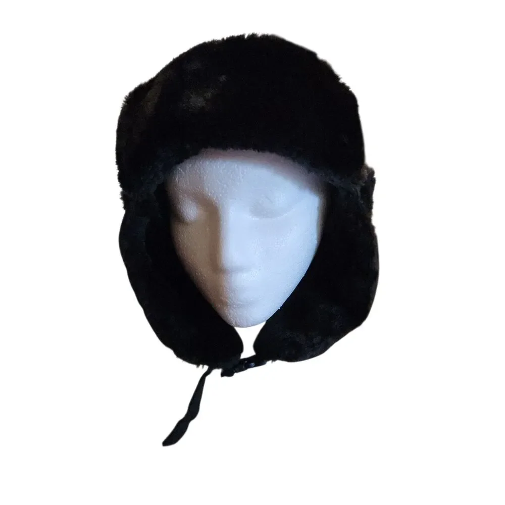 Hot Shot Trapper Hat Black Faux Fur Thinsulate Insulation Ear Flaps Size L/XL